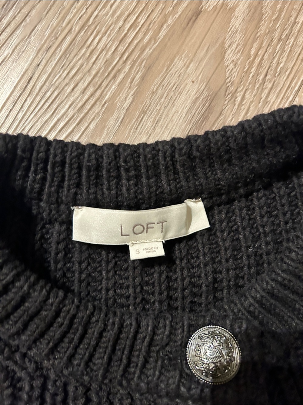 LOFT Black Cropped Ribbed Button-Up Cardigan - Picture 6 of 6
